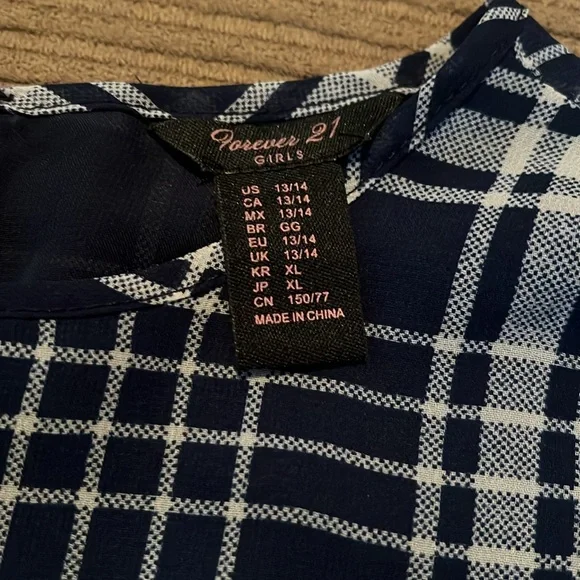 Forever 21 navy blue and white plaid dress, size 13/14. - Picture 4 of 6